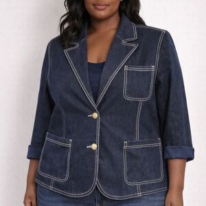 DG2 by Diane Gilman Dark Denim With White Stitch Trim Jeqn Jacket Plus Size 3x